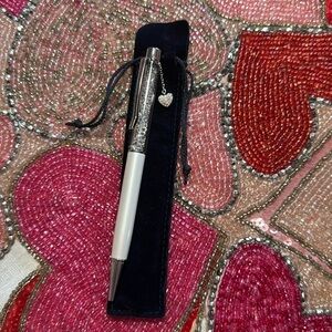 Swarovski rhinestones heart charm black pen white silver  ball point